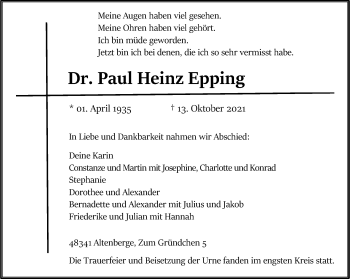 Anzeige von Paul Heinz Epping 