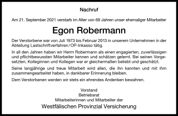 Anzeige von Egon Robermann 