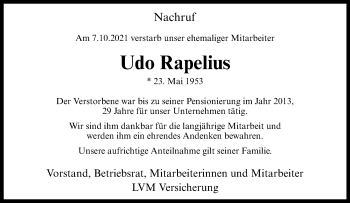 Anzeige von Udo Rapelius 