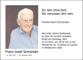 Anzeige von Franz-Josef Schründer 