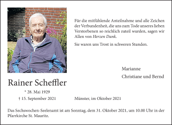 Anzeige von Rainer Scheffler 