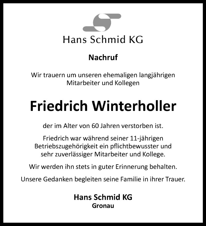  Traueranzeige für Friedrich Winterholler vom 04.10.2021 aus 