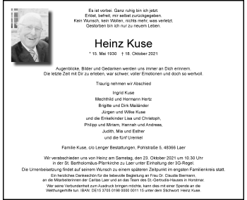 Anzeige von Heinz Kuse 