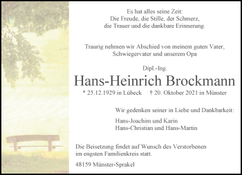 Anzeige von Hans-Heinrich Brockmann 