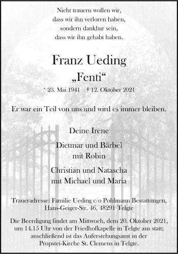 Anzeige von Franz Ueding 