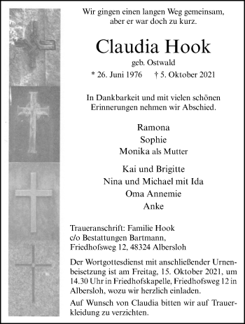 Anzeige von Claudia Hook 