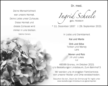 Anzeige von Ingrid Scheele 