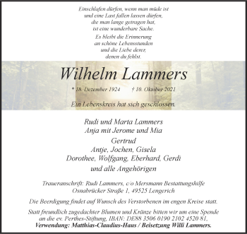 Anzeige von Wilhelm Lammers 