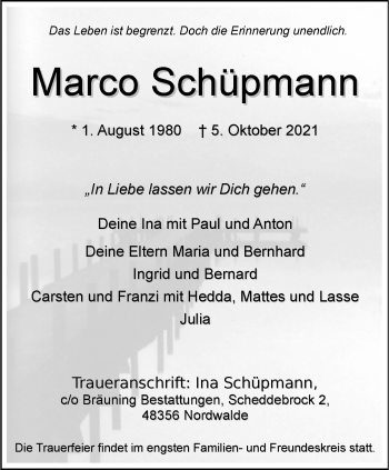 Anzeige von Marco Schüpmann 