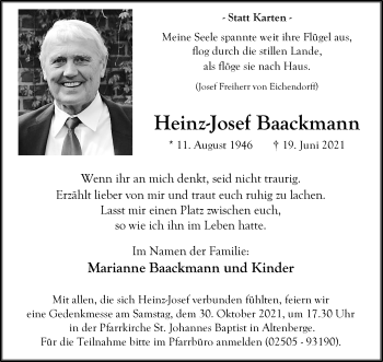 Anzeige von Heinz-Josef Baackmann 
