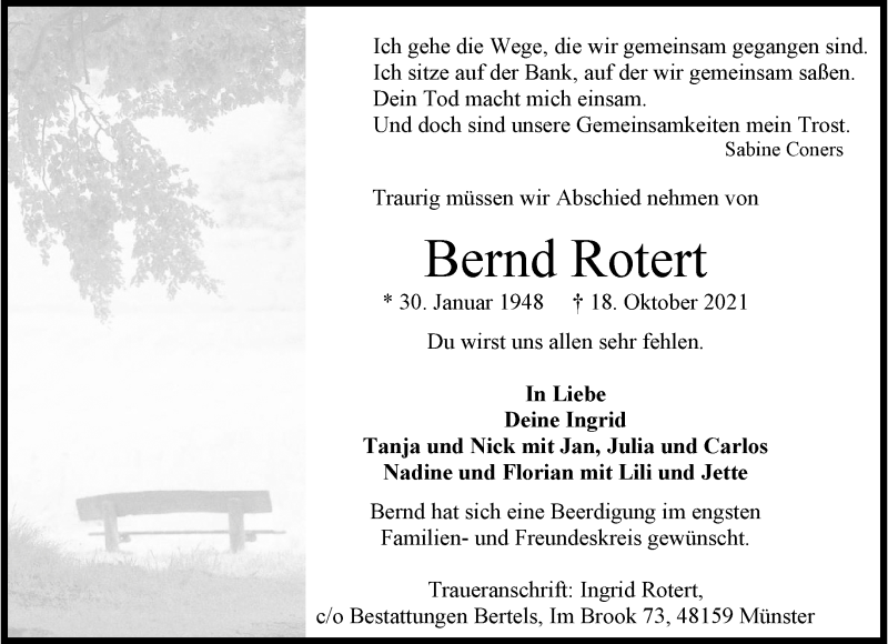  Traueranzeige für Bernd Rotert vom 23.10.2021 aus 