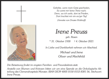 Anzeige von Irene Preuss 