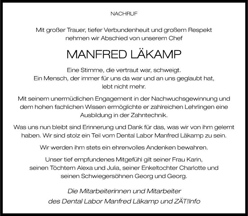  Traueranzeige für Manfred Läkamp vom 27.10.2021 aus 