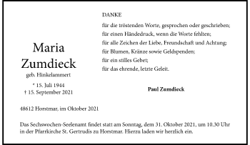 Anzeige von Maria Zumdieck 