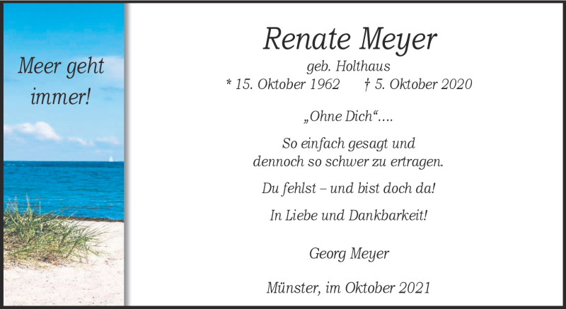  Traueranzeige für Renate Meyer vom 05.10.2021 aus 