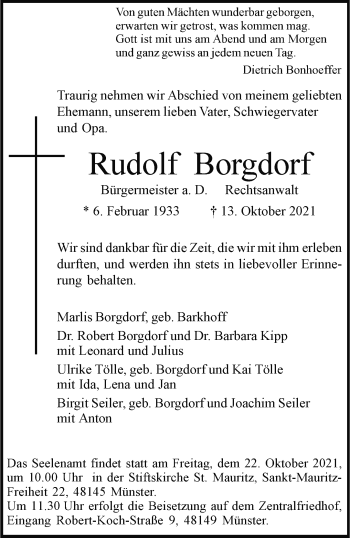 Anzeige von Rudolf Borgdorf 