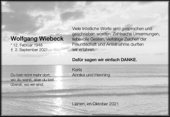 Anzeige von Wolfgang Wiebeck 