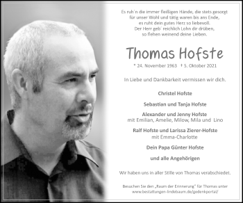 Anzeige von Thomas Hofste 