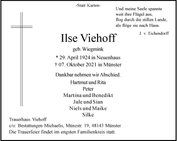 Anzeige von Ilse Viehoff 