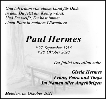 Anzeige von Paul Hermes 