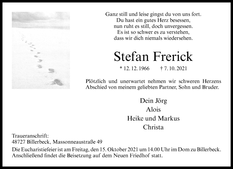  Traueranzeige für Stefan Frerick vom 13.10.2021 aus 