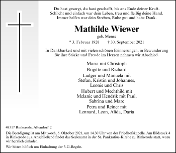 Anzeige von Mathilde Wiewer 