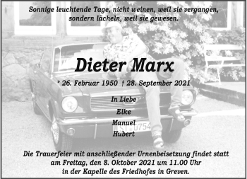 Anzeige von Dieter Marx 
