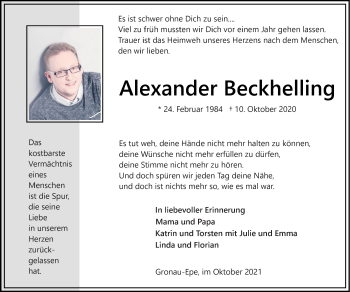 Anzeige von Alexander Beckhelling 