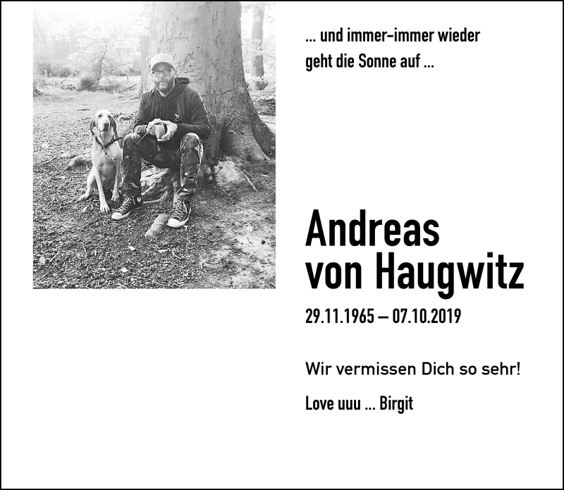  Traueranzeige für Andreas von Haugwitz vom 07.10.2021 aus 