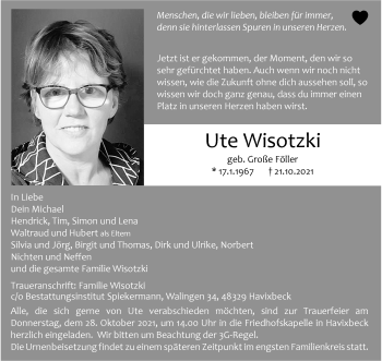 Anzeige von Ute Wisotzki 