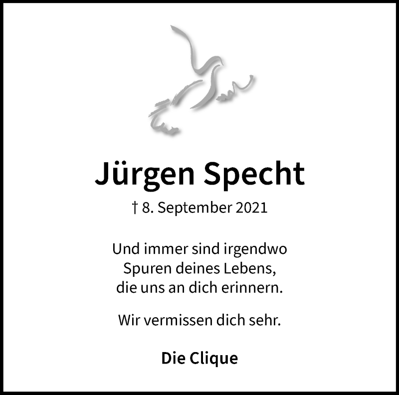  Traueranzeige für Jürgen Specht vom 27.10.2021 aus 