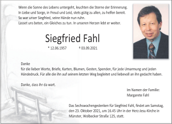 Anzeige von Siegfried Fahl 