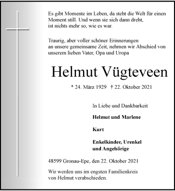 Anzeige von Helmut Vügteveen 