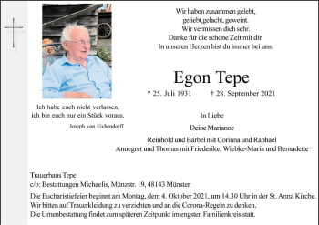 Anzeige von Egon Tepe 