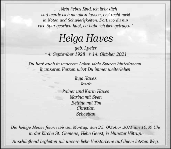 Anzeige von Helga Haves 