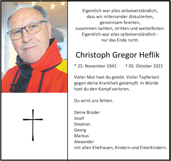 Anzeige von Christoph Gregor Heflik 