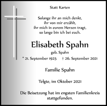 Anzeige von Elisabeth Spahn 