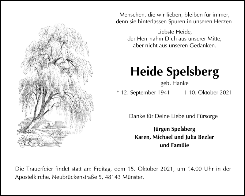  Traueranzeige für Heide Spelsberg vom 14.10.2021 aus 