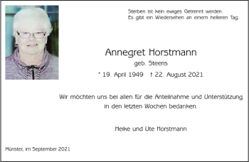Anzeige von Annegret Horstmann 