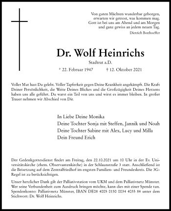 Anzeige von Wolf Heinrichs 