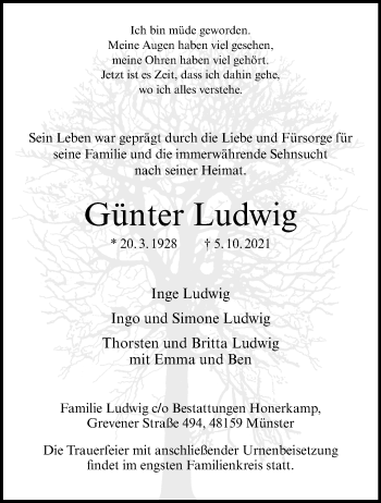 Anzeige von Günter Ludwig 