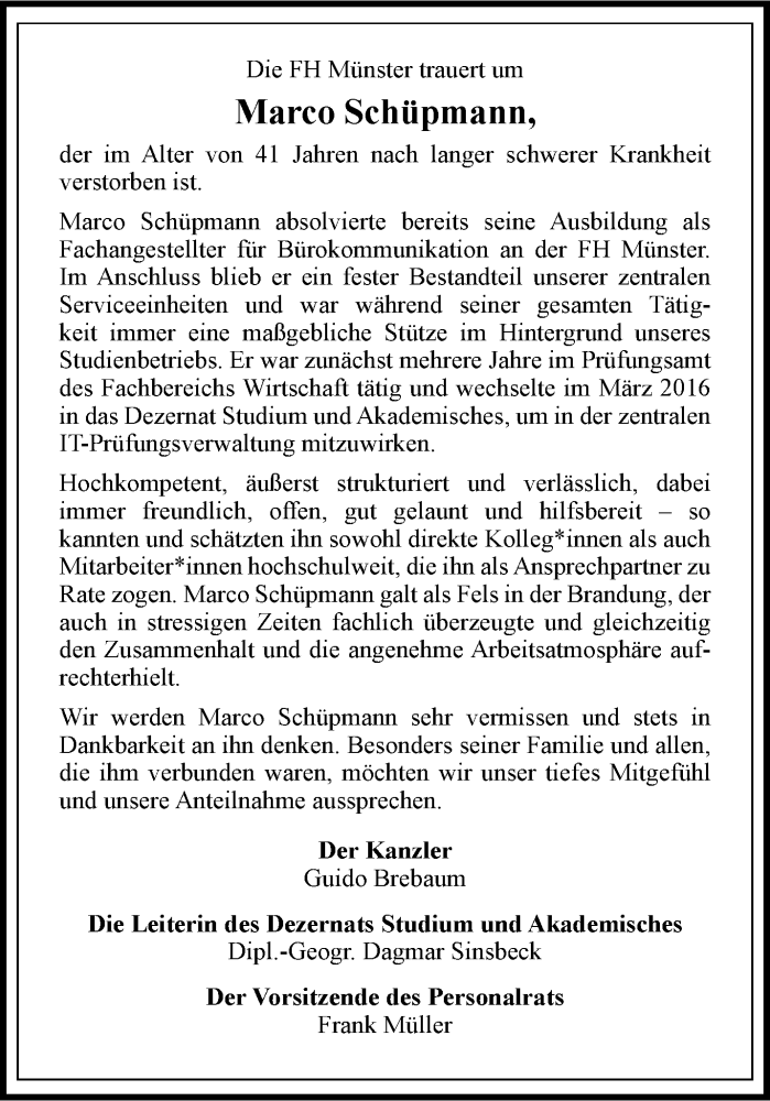  Traueranzeige für Marco Schüpmann vom 16.10.2021 aus 