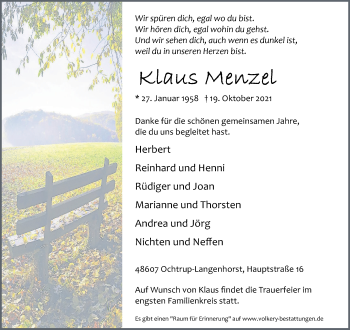 Anzeige von Klaus Menzel 
