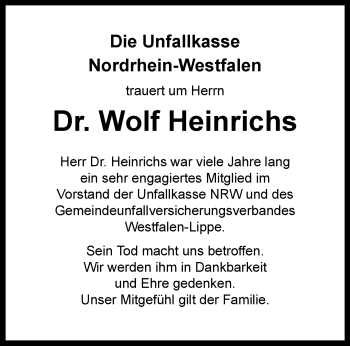 Anzeige von Wolf Heinrichs 