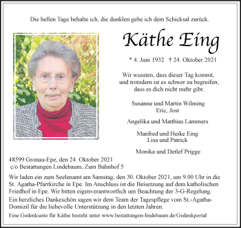 Anzeige von Käthe Eing 