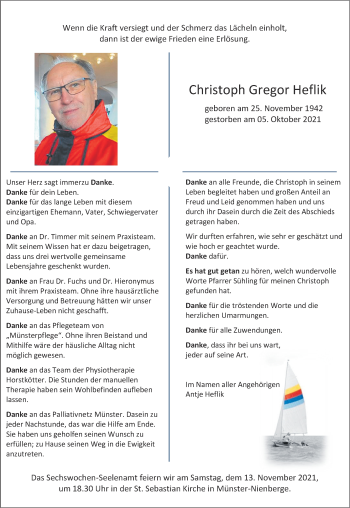 Anzeige von Christoph Gregor Heflik 