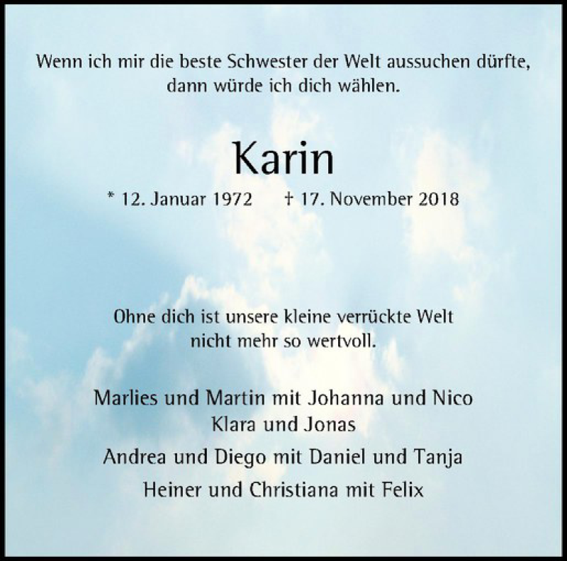  Traueranzeige für Karin Schwaning vom 24.11.2018 aus Westfälische Nachrichten