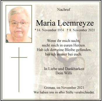 Anzeige von Maria Leemreyze 
