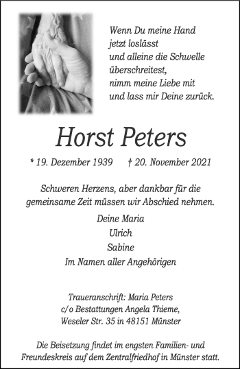 Anzeige von Horst Peters 