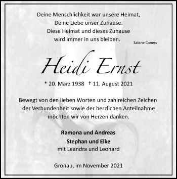 Anzeige von Heidi Ernst 